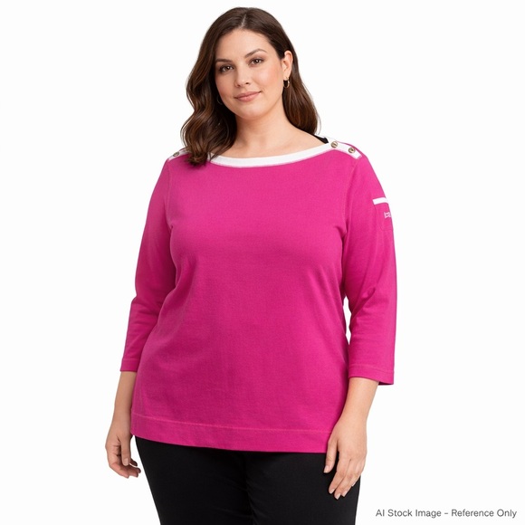 Lauren Ralph Lauren Pink Button Trim Knit Top XL Nautical Pullover - Picture 1 of 13
